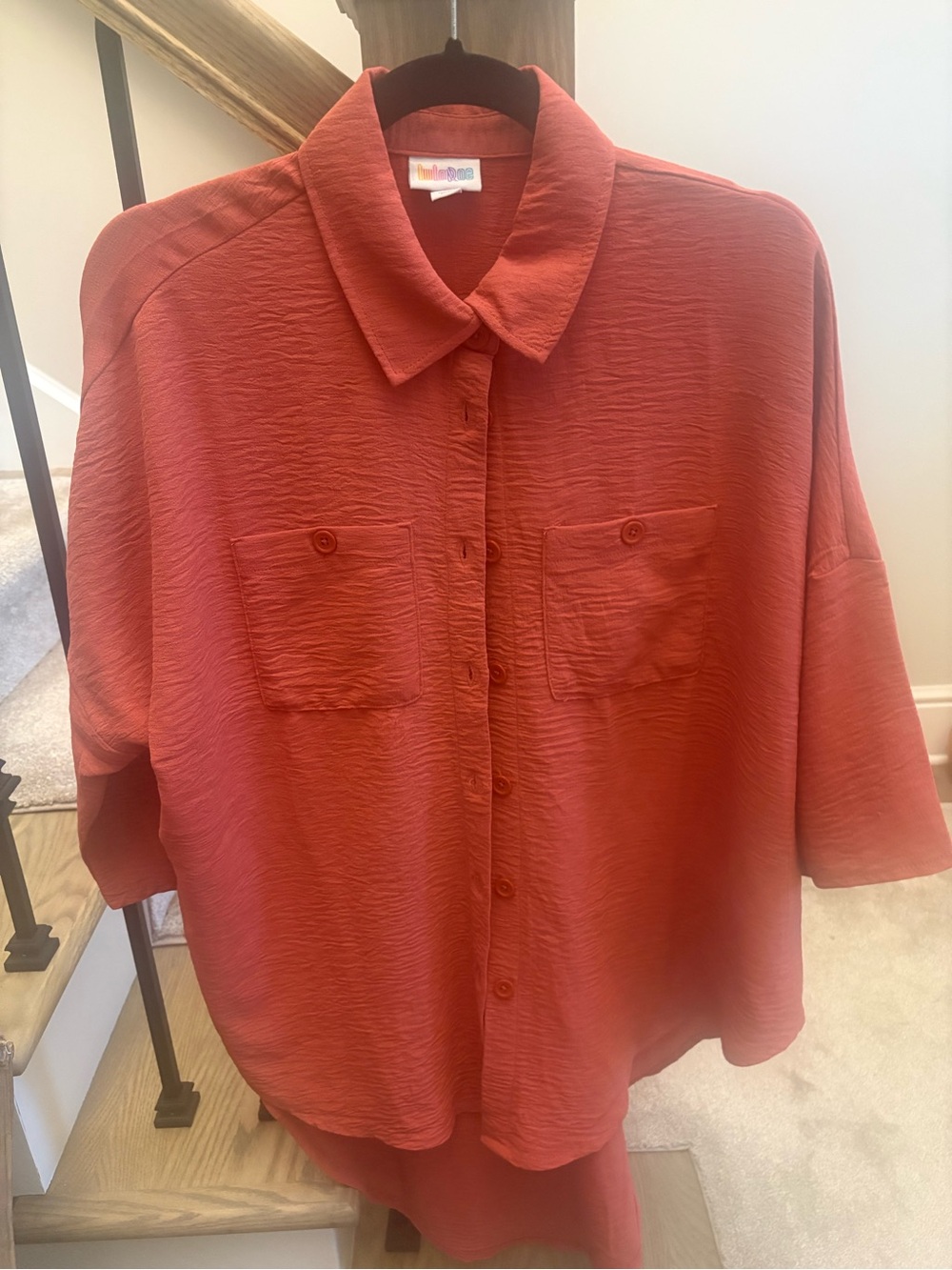 Textured Button-Down Shirt in Rust Red - Unknown Brand